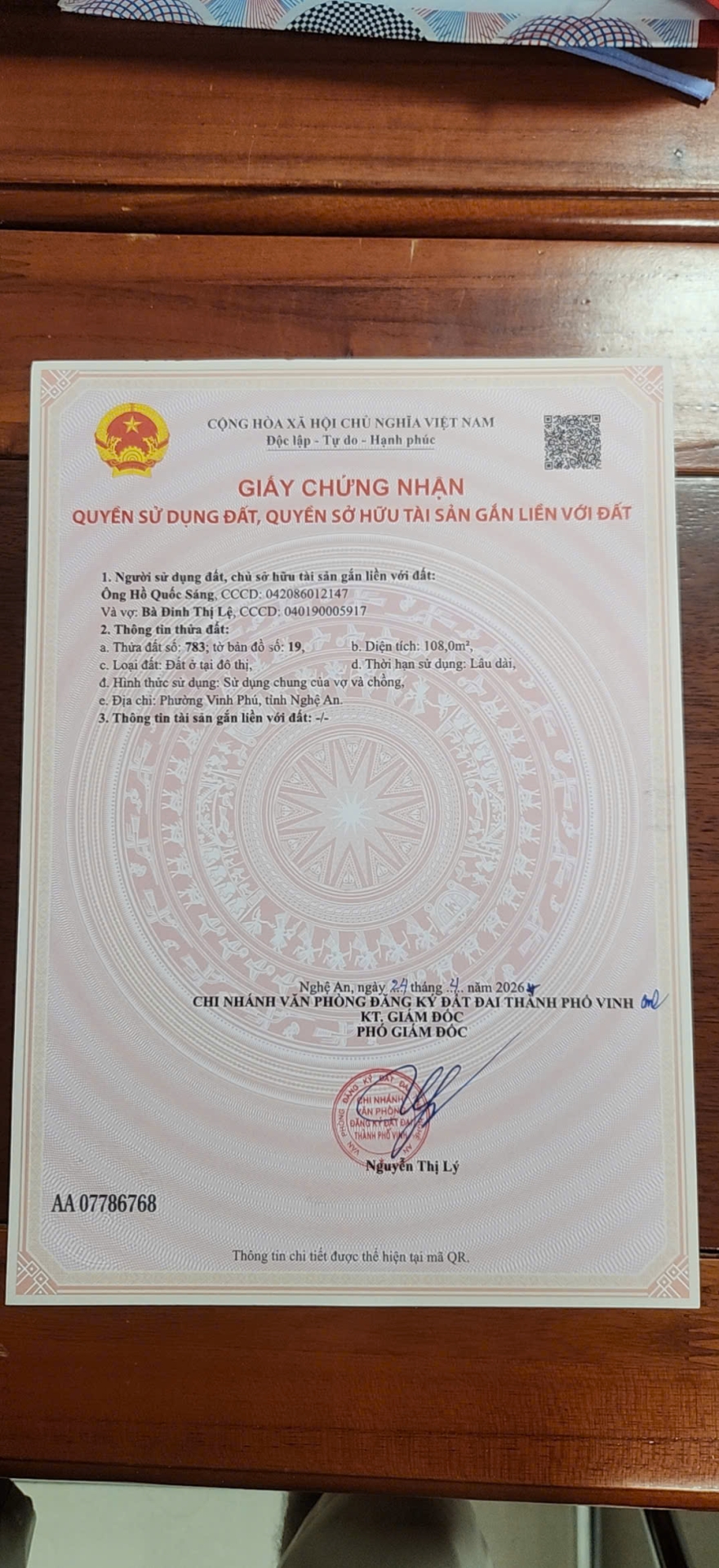 Bán 108m2 đầt hướng Tây Bắc, Nghi phú, Vinh ,Nghệ An.